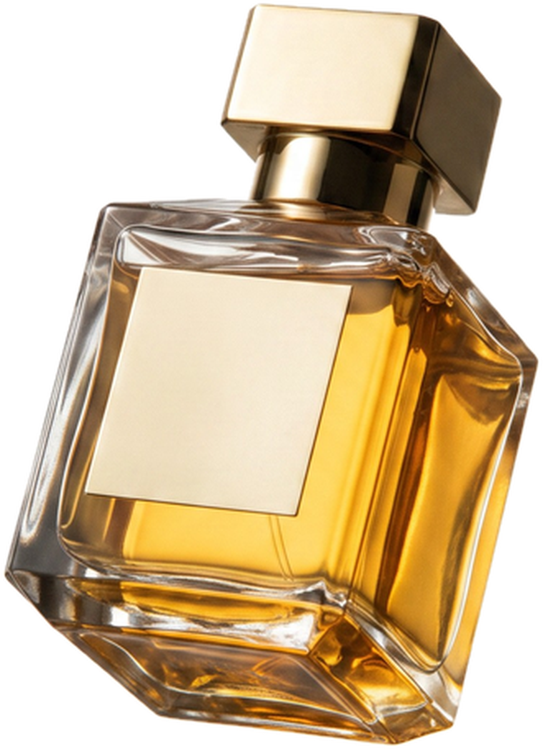 Flacon de parfum Georgia’s Care en verre, liquide ambré et bouchon doré